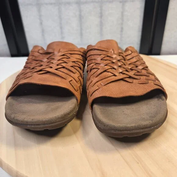 Taos Guru Cognac Leather Woven Slip On Sandals Women US 11 - Picture 4 of 14